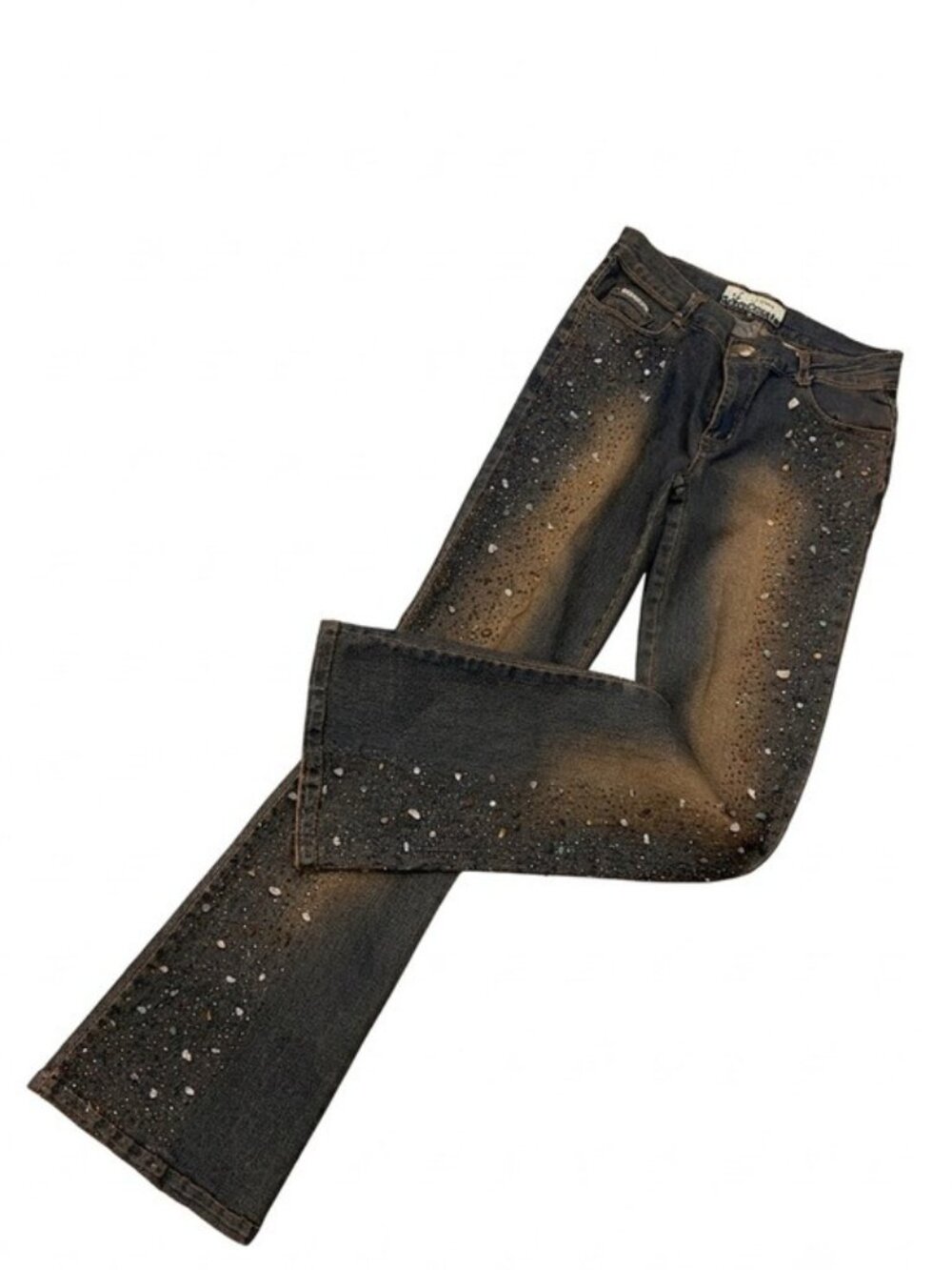 Borboleta Best Jeans Rhinestone Seaglass Flare Jeans Women’s M NWT Y2K Bling - Picture 1 of 8